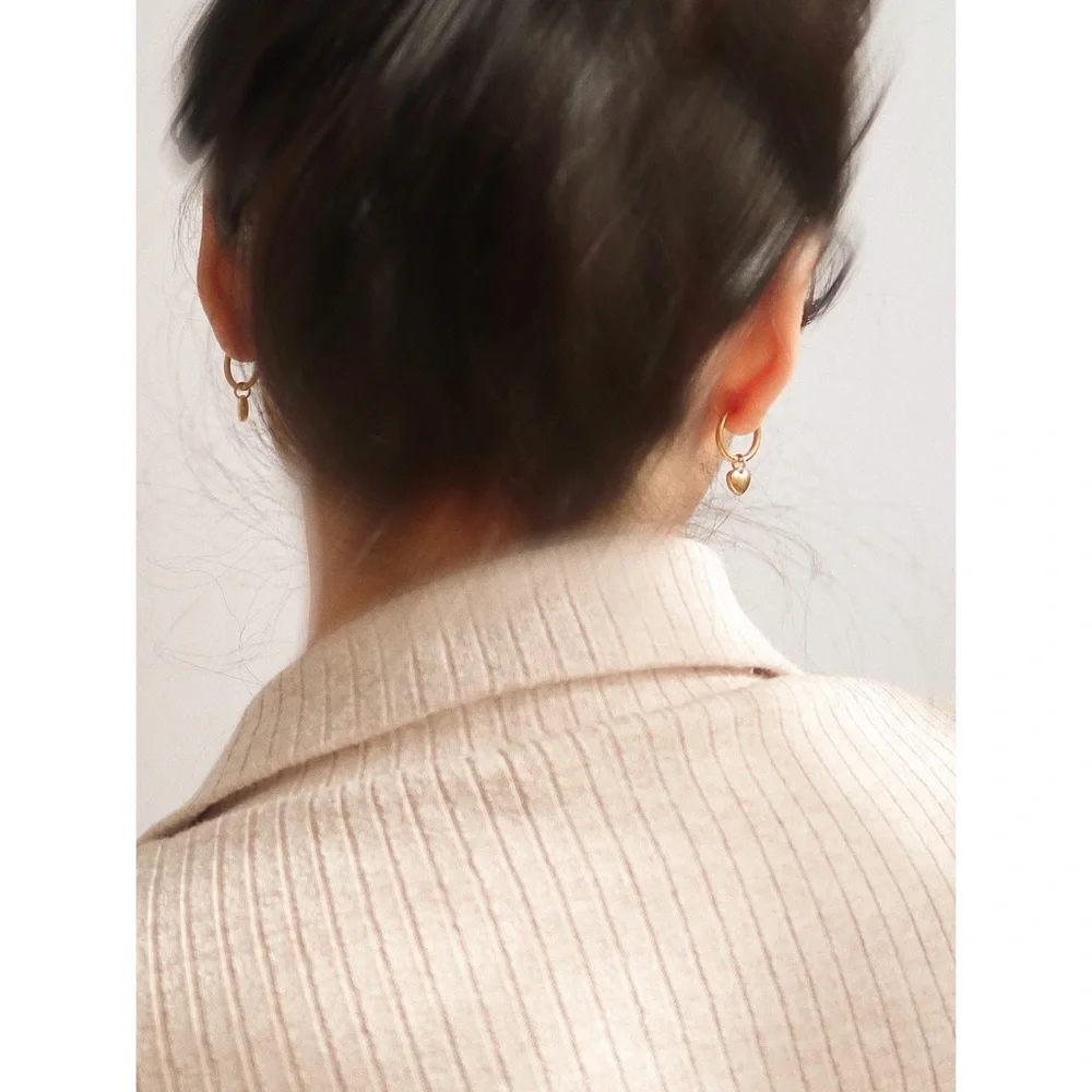 18K Gold Plated Golden Heart Hoop Earrings